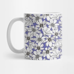 White Cosmos flowers on Very peri blue Mug